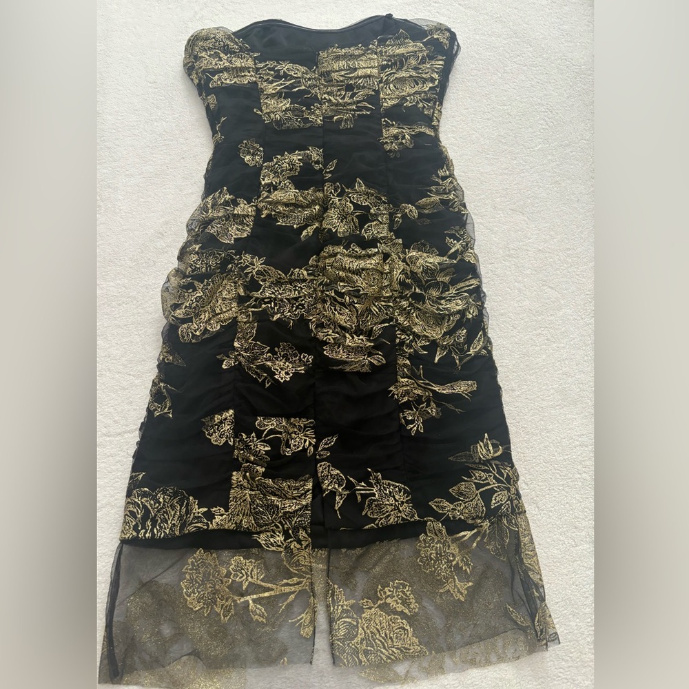 NWT MARCHESA NOTTE Strapless Black/Golden Midi Dress. - Picture 2 of 7